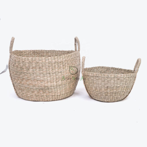 Round Seagrass Storage Hamper Laundry Basket Bag With Handles SG 06 05 465 01