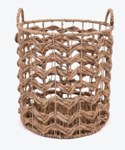 Round Woven Water Hyacinth Basket With Metal Frame And Handles W 06 05 325 01