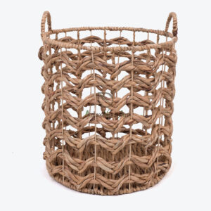Round Woven Water Hyacinth Basket With Metal Frame And Handles W 06 05 325 01