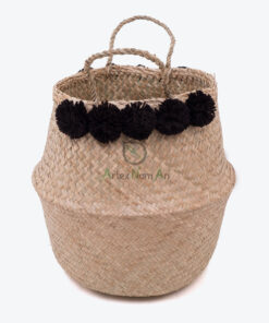 Seagrass Pom Pom Belly Basket With Handles SG 06 05 468 02