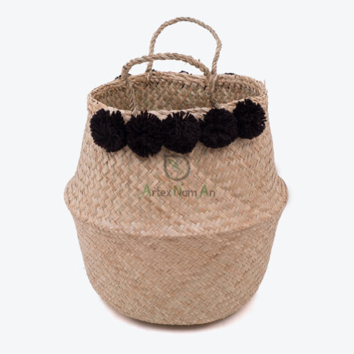 Seagrass Pom Pom Belly Basket With Handles SG 06 05 468 02
