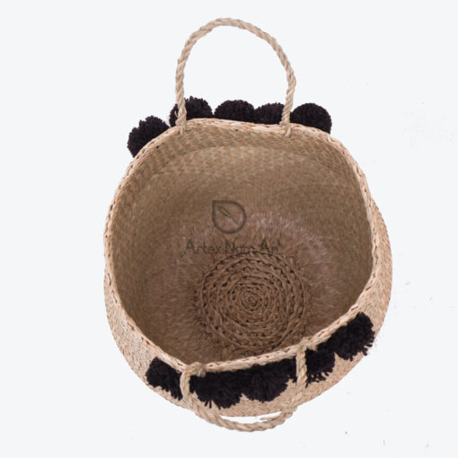 Seagrass Pom Pom Belly Basket With Handles SG 06 05 468 02