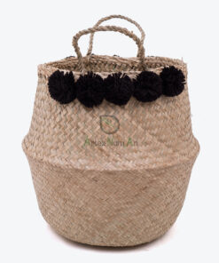 Seagrass Pom Pom Belly Basket With Handles SG 06 05 468 02