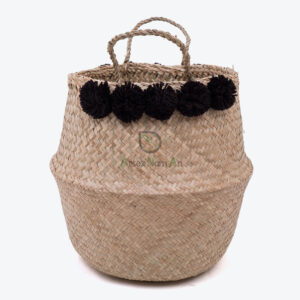 Seagrass Pom Pom Belly Basket With Handles SG 06 05 468 02