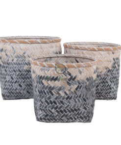 Set of 3 Blue Bamboo Laundry Baskets Basket Vietnam NB 09 05 137 01
