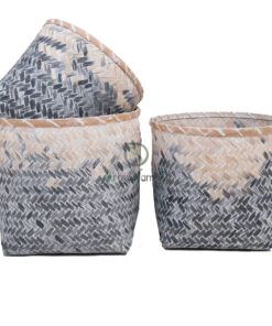 Set of 3 Blue Bamboo Laundry Baskets Basket Vietnam NB 09 05 137 01