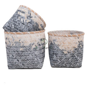 Set of 3 Blue Bamboo Laundry Baskets Basket Vietnam NB 09 05 137 01