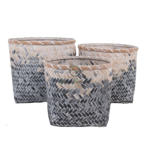 Set of 3 Blue Bamboo Laundry Baskets Basket Vietnam NB 09 05 137 01