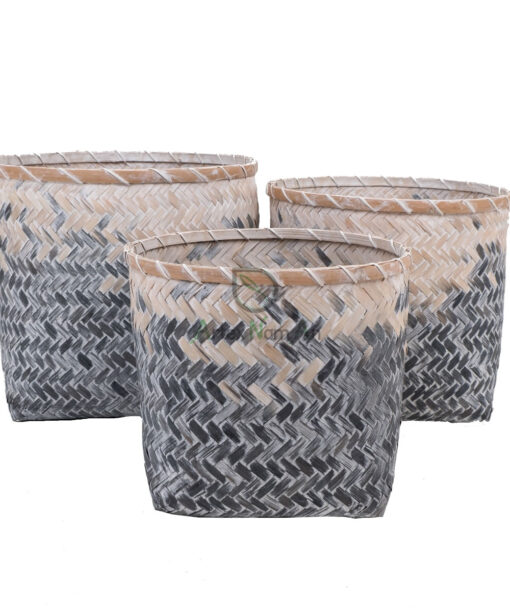 Set of 3 Blue Bamboo Laundry Baskets Basket Vietnam NB 09 05 137 01