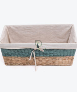 Water Hyacinth Rectangular Basket With Fabric Linear W 06 05 326 01