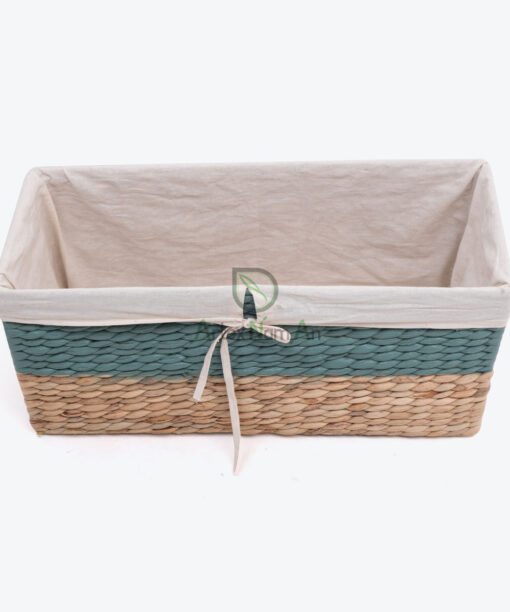 Water Hyacinth Rectangular Basket With Fabric Linear W 06 05 326 01
