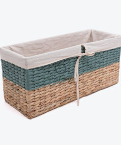 Water Hyacinth Rectangular Basket With Fabric Linear W 06 05 326 01