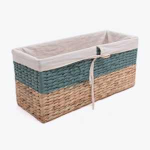 Water Hyacinth Rectangular Basket With Fabric Linear W 06 05 326 01