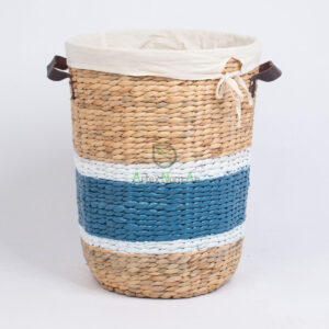 Woven water hyacinth storage laundry hamper basket with lining and handles W 06 05 223 01