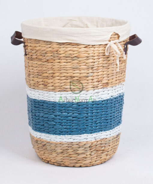 Woven water hyacinth storage laundry hamper basket with lining and handles W 06 05 223 01