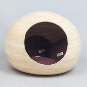 Bamboo Round Cat Dog Pet House With Bed