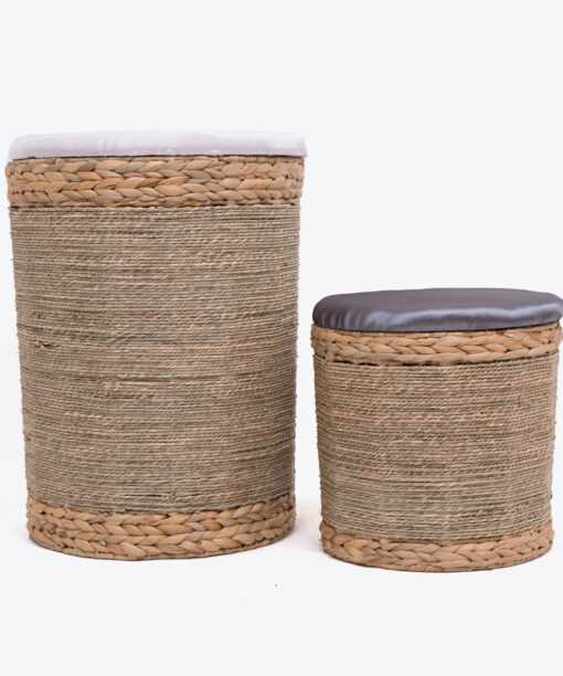 Seagrass water hyacinth storage stool with mattress also stool chair