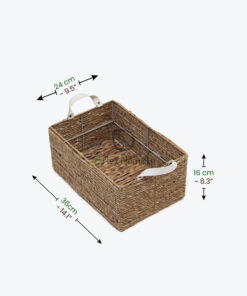 Unique Rectangular Water Hyacinth Storage Organizer Baskets With Leather Handles