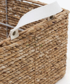 Unique Rectangular Water Hyacinth Storage Organizer Baskets With Leather Handles