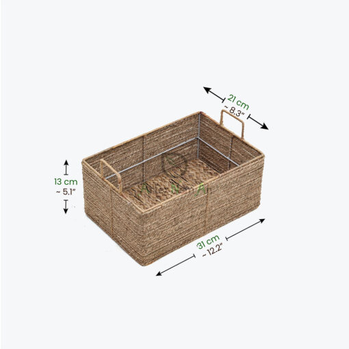 Eco-friendly sturdy rectangular seagrass storage organizer basket with handles and under bed storage