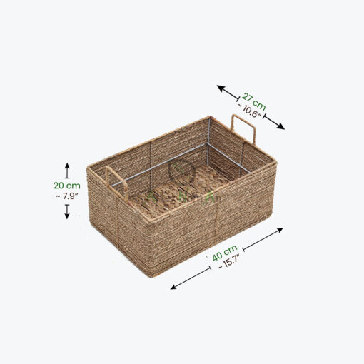 Eco-friendly sturdy rectangular seagrass storage organizer basket with handles and under bed storage