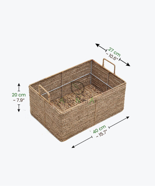 Eco-friendly sturdy rectangular seagrass storage organizer basket with handles and under bed storage