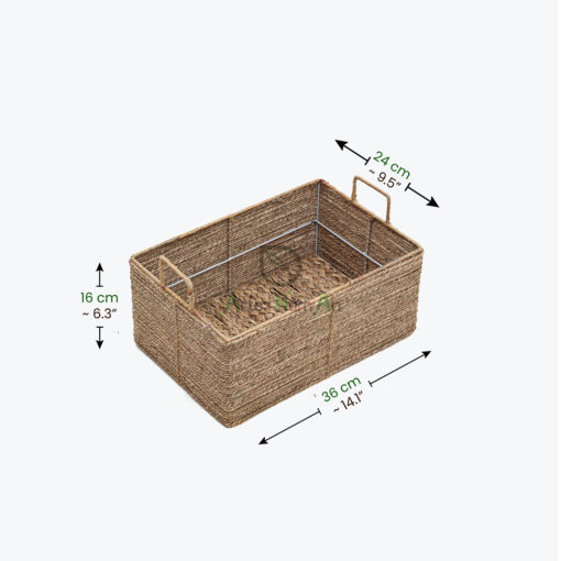 Eco-friendly sturdy rectangular seagrass storage organizer basket with handles and under bed storage