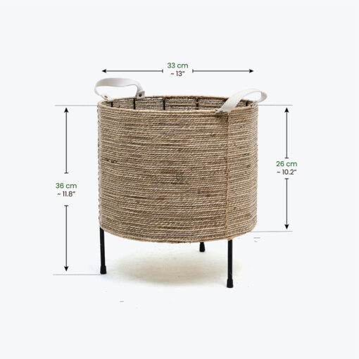 Handwoven Seagrass Round Plant Pot Stand With Leather Handles Also Indoor Planters With Iron Stand