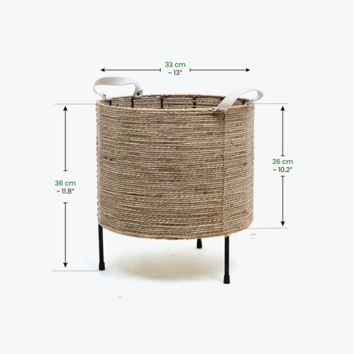 Handwoven Seagrass Round Plant Pot Stand With Leather Handles Also Indoor Planters With Iron Stand