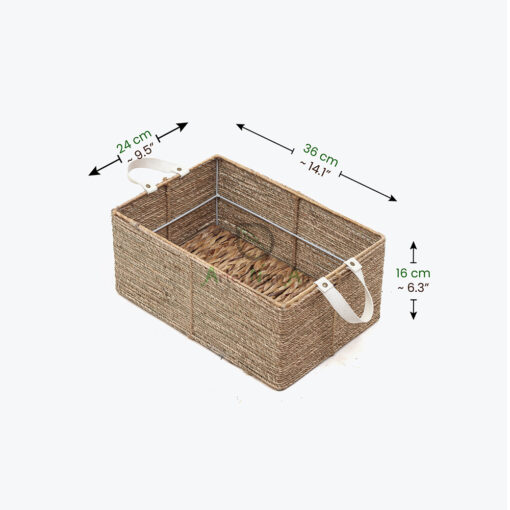 Rectangular Seagrass Kitchen Organizer With Leather Handles