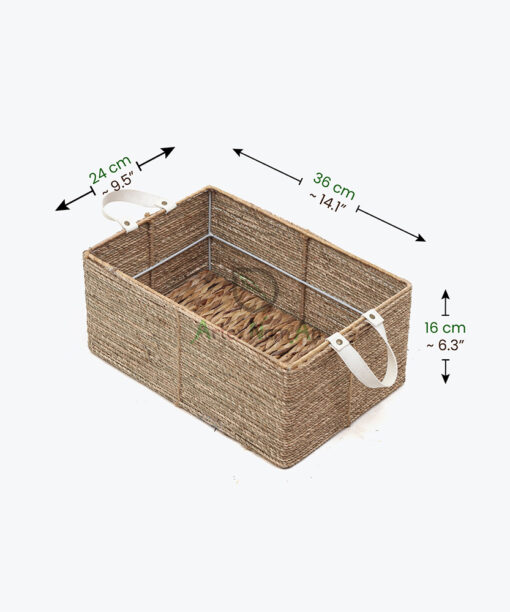 Rectangular Seagrass Kitchen Organizer With Leather Handles