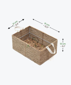 Rectangular Seagrass Kitchen Organizer With Leather Handles