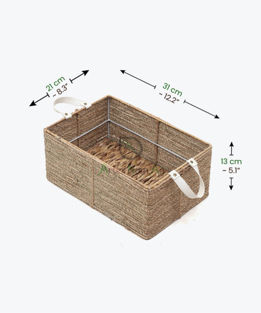 Rectangular Seagrass Kitchen Organizer With Leather Handles