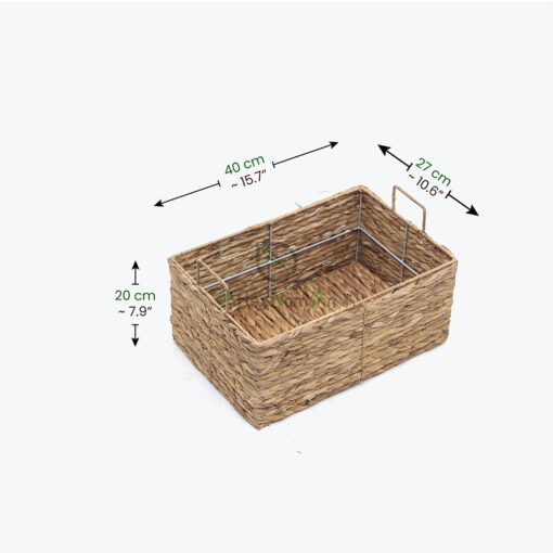 Set of 3 Unique Sturdy Rectangular Water Hyacinth Storage Bins With Handles