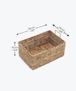 Set of 3 Unique Sturdy Rectangular Water Hyacinth Storage Bins With Handles