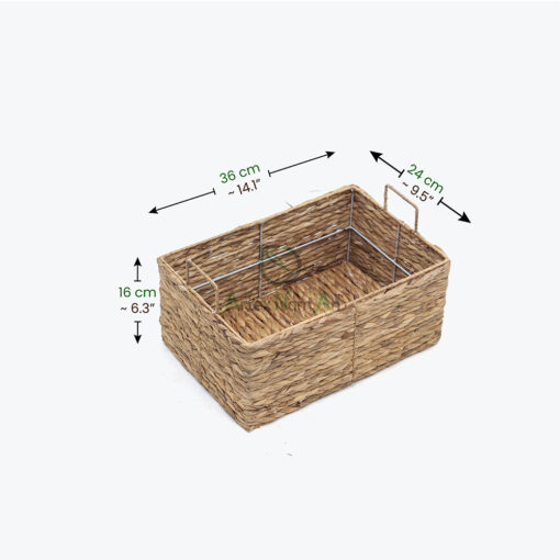 Set of 3 Unique Sturdy Rectangular Water Hyacinth Storage Bins With Handles