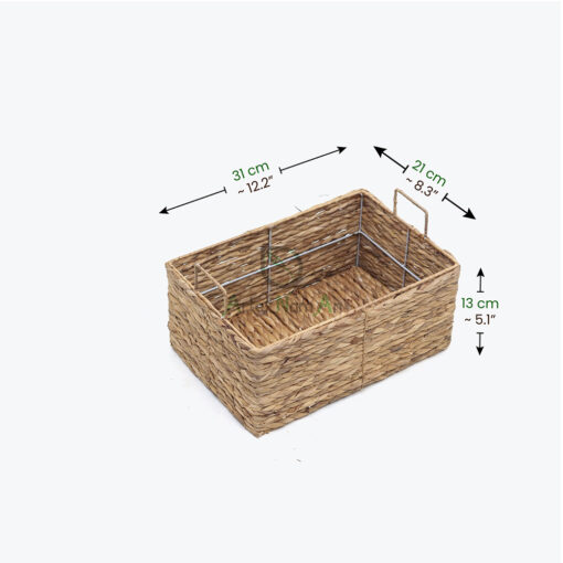 Set of 3 Unique Sturdy Rectangular Water Hyacinth Storage Bins With Handles