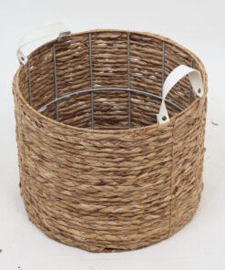 Round Water Hyacinth Laundry Basket With PU Handles