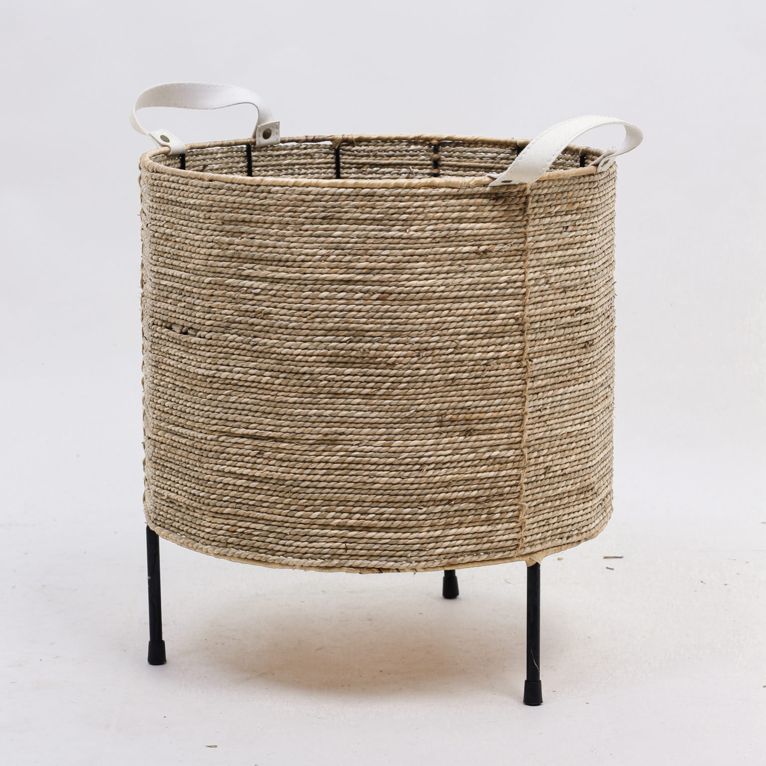 Handwoven Seagrass Round Plant Pot Stand With Leather Handles Also Indoor Planters With Iron Stand