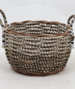 SET of 2 Bi-color Seagrass Planter With Handles With Plastic Lining