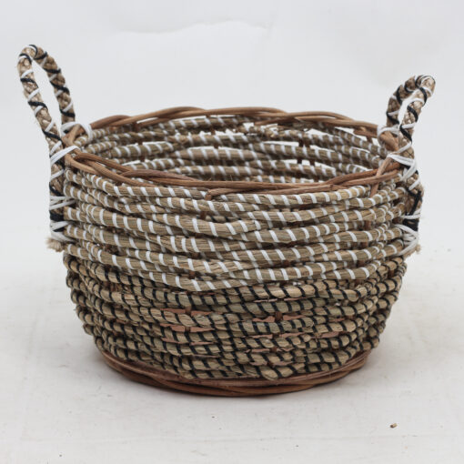 SET of 2 Bi-color Seagrass Planter With Handles With Plastic Lining