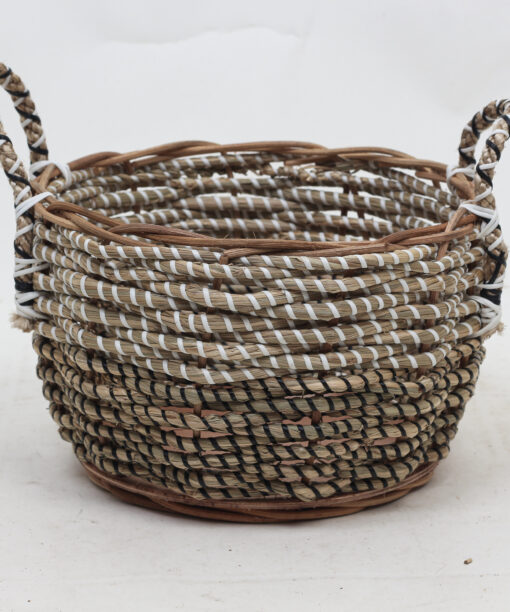 SET of 2 Bi-color Seagrass Planter With Handles With Plastic Lining