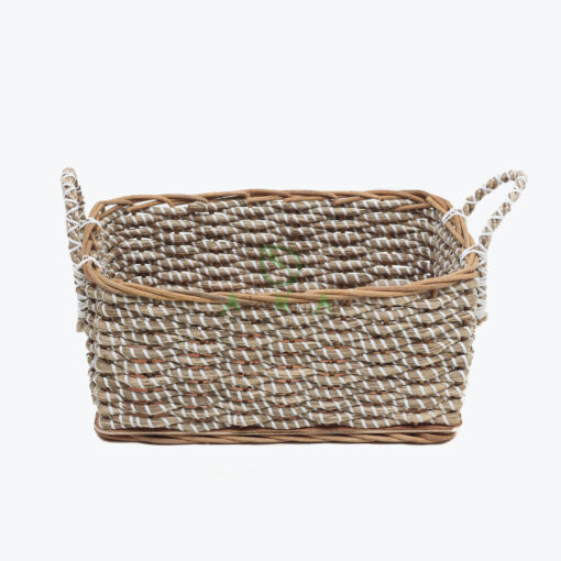 Rectangular Woven Seagrass Laundry Basket With Handles