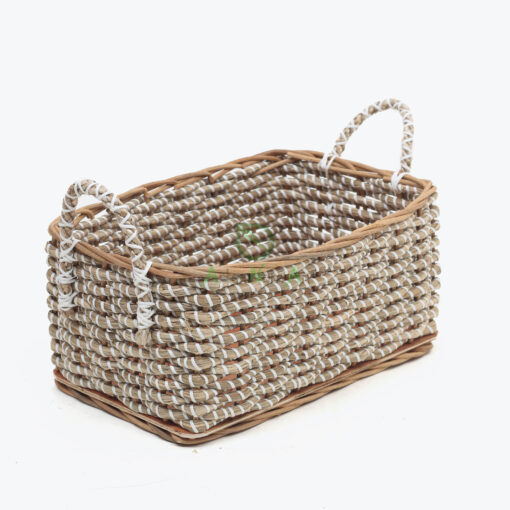 Rectangular Woven Seagrass Laundry Basket With Handles