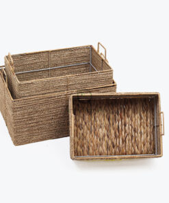 Eco-friendly sturdy rectangular seagrass storage organizer basket with handles and under bed storage
