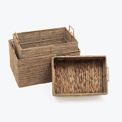 Eco-friendly sturdy rectangular seagrass storage organizer basket with handles and under bed storage