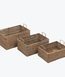 Eco-friendly sturdy rectangular seagrass storage organizer basket with handles and under bed storage