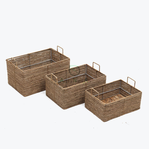 Eco-friendly sturdy rectangular seagrass storage organizer basket with handles and under bed storage