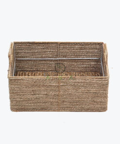 Eco-friendly sturdy rectangular seagrass storage organizer basket with handles and under bed storage