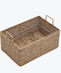 Eco-friendly sturdy rectangular seagrass storage organizer basket with handles and under bed storage
